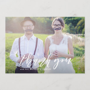 White Hand Lettered Script Photo Wedding Thank You Card