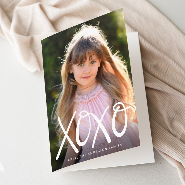 White Hand-Lettered XOXO Valentine's Day Photo Holiday Card (Creator Uploaded)