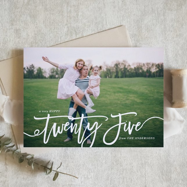 White Hand Lettering Happy New Year Photo Holiday Card (Creator Uploaded)