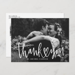 White Hand Lettering with Heart Wedding Thank You Holiday Postcard