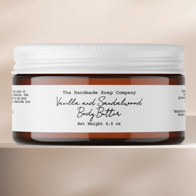 White Handwritten Minimalist Body Butter Jar Label (Creator Uploaded)