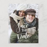 White Handwritten Script Photo Save the Date