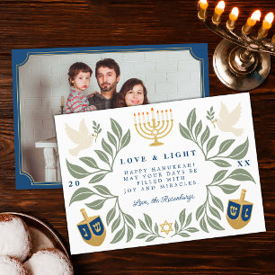 White Hanukkah Jewish Dove Photo Holiday Card