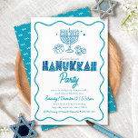 White Hanukkah Turquoise Typography Doodle Party Invitation<br><div class="desc">“Happy Hanukkah.” This year, it’s time to get together with your family and friends to celebrate Hanukkah and usher in the festival of lights. Fun, whimsical turquoise blue handwritten playful typography, script calligraphy and hand drawn Hanukkah icon doodles overlay a white background. A pale blue hand drawn zig zag doodle...</div>