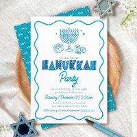 White Hanukkah Turquoise Typography Doodle Party