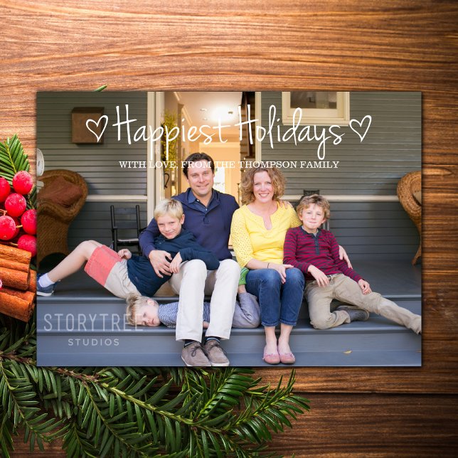 White Happiest Holidays Photo Flat Card (White Happiest Holidays Photo Card)