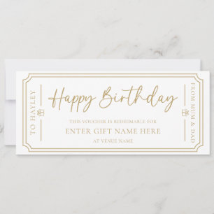 White Happy Birthday Gift Voucher Card