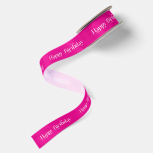 White Happy Birthday Retro Typography Satin Ribbon