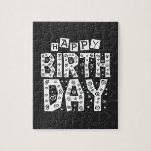 white happy birthday typography text jigsaw puzzle