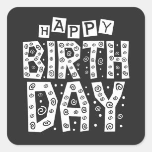 white happy birthday typography text square sticker