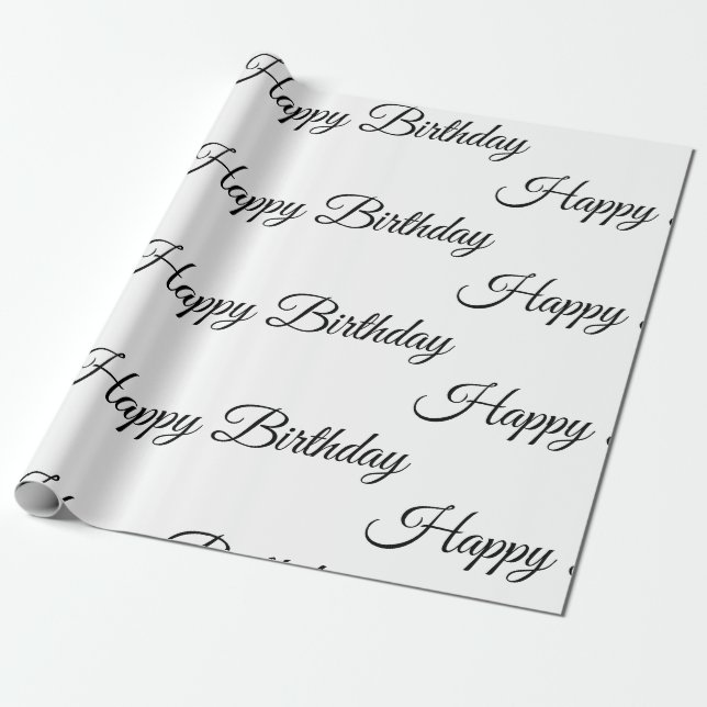 White Happy Birthday Wrapping Paper (Unrolled)
