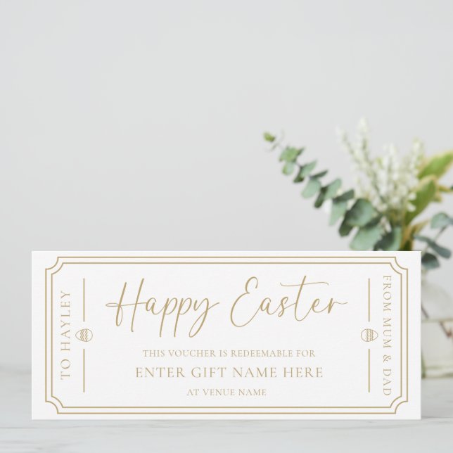 White Happy Easter Gift Voucher Card (Standing Front)