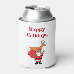 White Happy Holidays African American Santa Claus Can Cooler
