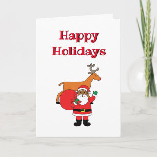 White Happy Holidays African American Santa Claus Holiday Card