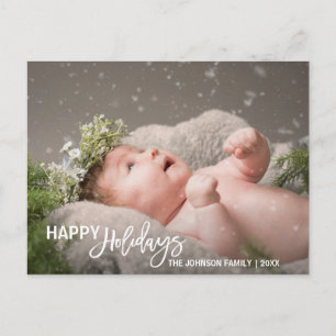 White Happy Holidays Baby First   add PHOTO Holiday Postcard