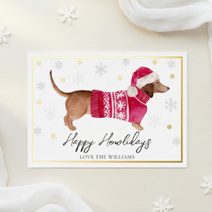 White Happy Howlidays Watercolor Dachshund Dog