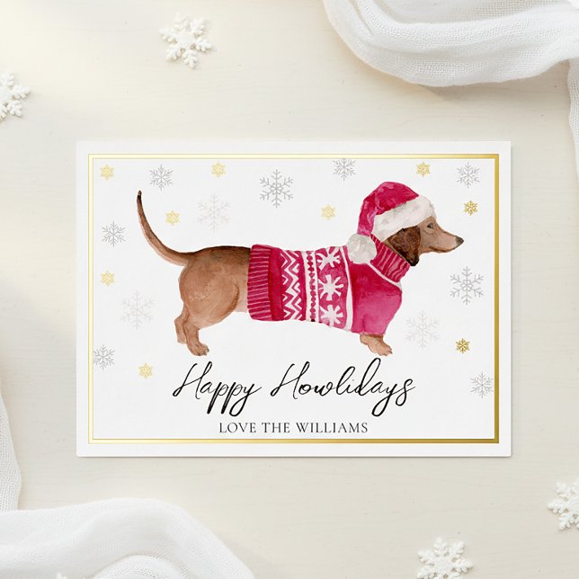 White Happy Howlidays Watercolor Dachshund Dog (Creator Uploaded)