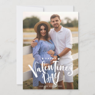 White Happy Valentine's Day Lettering Photo Holiday Card