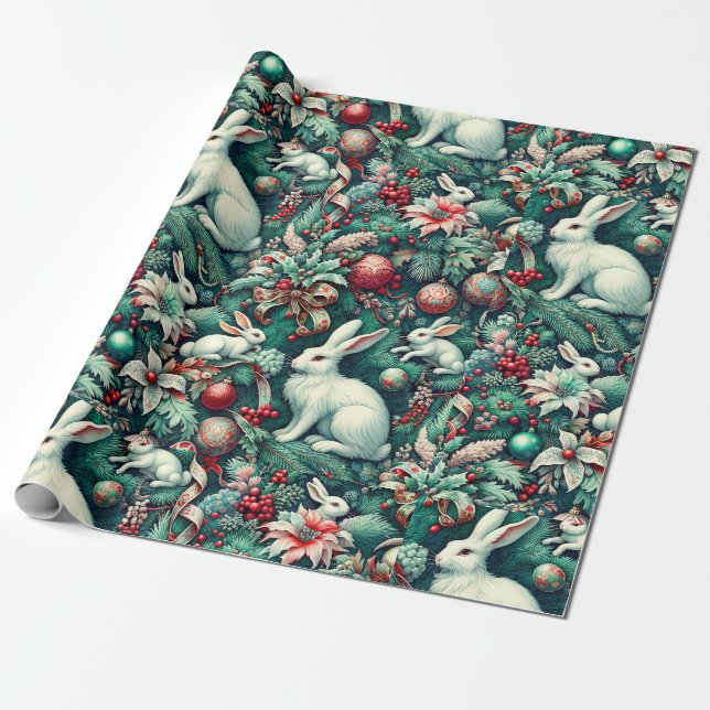 White Hare III Holiday Gift Wrap (Unrolled)