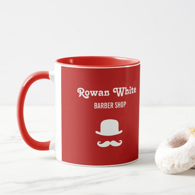 White hat and moustache silhouette red mug (With Donut)