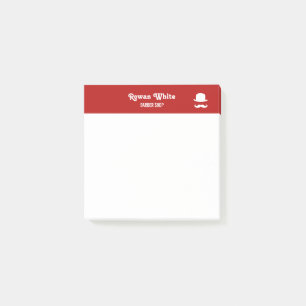 White hat and moustache silhouette red post-it notes