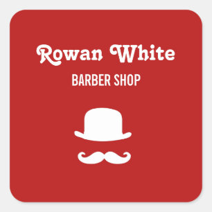 White hat and moustache silhouette red square sticker