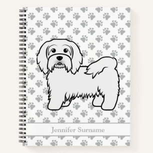 White Havanese Cartoon Dog Illustration & Name Notebook