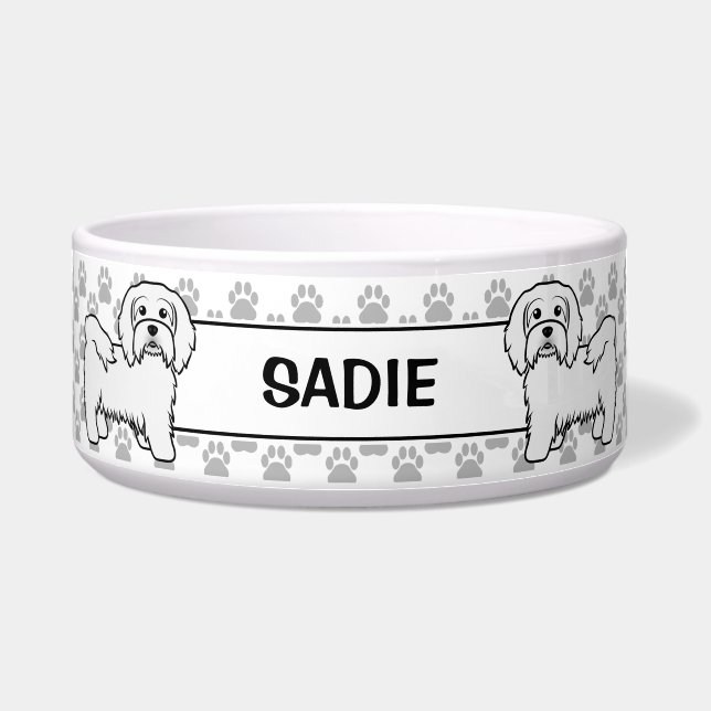 White Havanese Cartoon Dog With Paws & Name (Front)