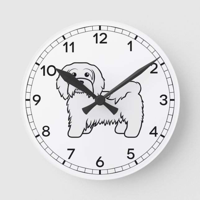 White Havanese Cute Cartoon Dog Illustration Round Clock (Front)