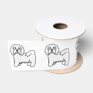 White Havanese Cute Cartoon Dog Illustration Satin Ribbon