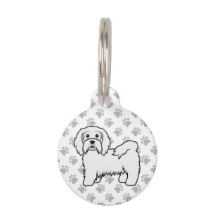 White Havanese Cute Cartoon Dog & Pet's Info Pet Tag