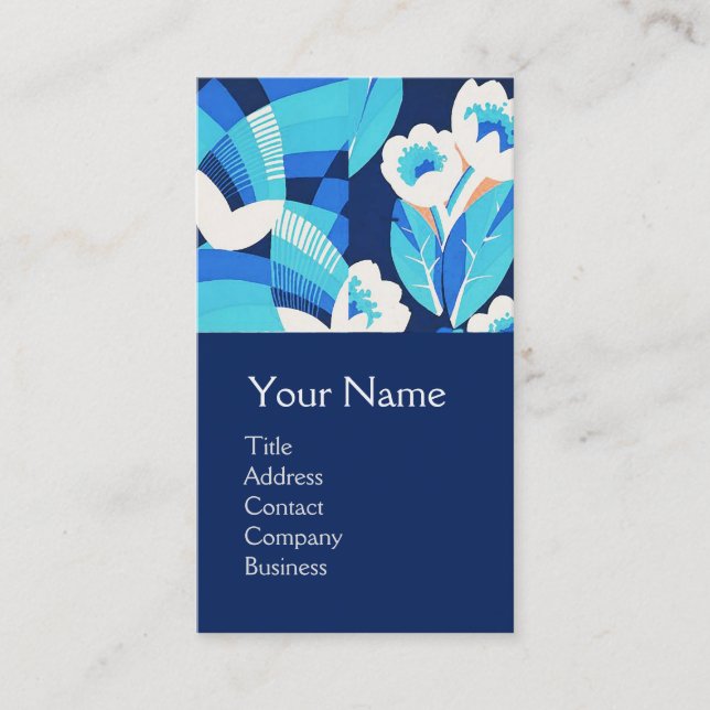 WHITE HAWAII BLUE FLOWERS BOLD FLORAL MONOGRAM BUSINESS CARD (Front)
