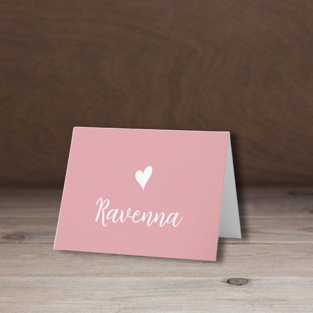 White Heart and Handwritten Name Blush Rose Note Card (Creator Uploaded)