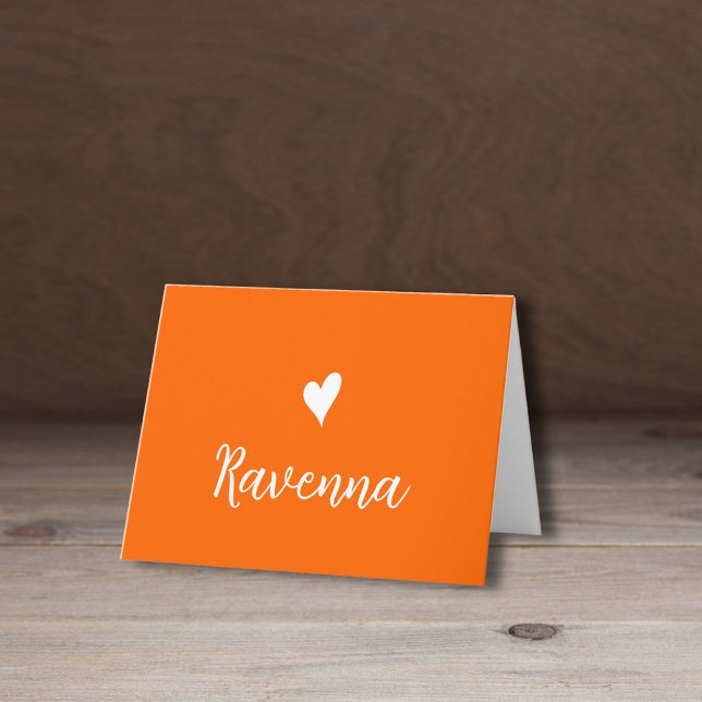White Heart and Handwritten Name Sunset Orange Note Card (Creator Uploaded)
