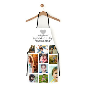 White Heart Best Baker Chef Grandma Photo Collage Apron