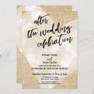 White Heart Burlap After the Wedding Celebration Invitation