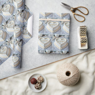 White Heart Cake For Engagement Wrapping Paper