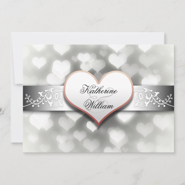 white heart engagement party invitations (Front)