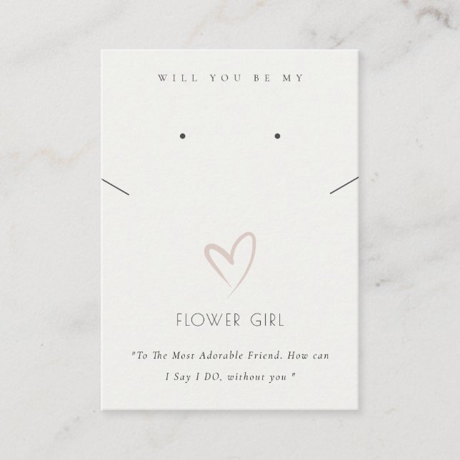 WHITE HEART FLOWER GIRL GIFT NECKLACE EARRING PLACE CARD (Front)