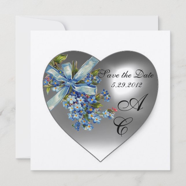 WHITE HEART FORGET ME NOT MONOGRAM Champagne Invitation (Front)