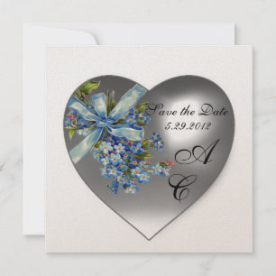 WHITE HEART FORGET ME NOT MONOGRAM Champagne Invitation