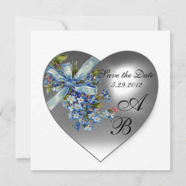 WHITE HEART FORGET ME NOT MONOGRAM INVITATION (Front)