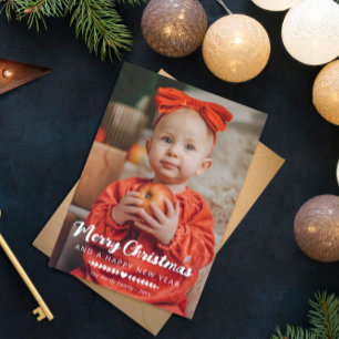 White Heart Greenery Photo Merry Christmas Holiday Card