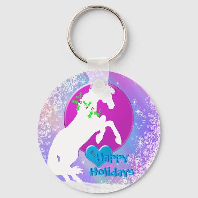 White Heart Horses V Holiday (Colourful Haze) Key Ring (Front)
