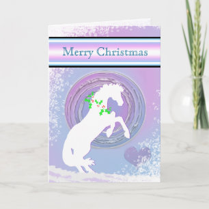 White Heart Horses V Holiday (Pink/Lav Swirl) Card
