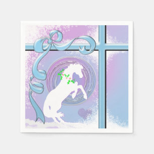 White Heart Horses V Holiday (Pink/Lav Swirl/Wind) Napkin