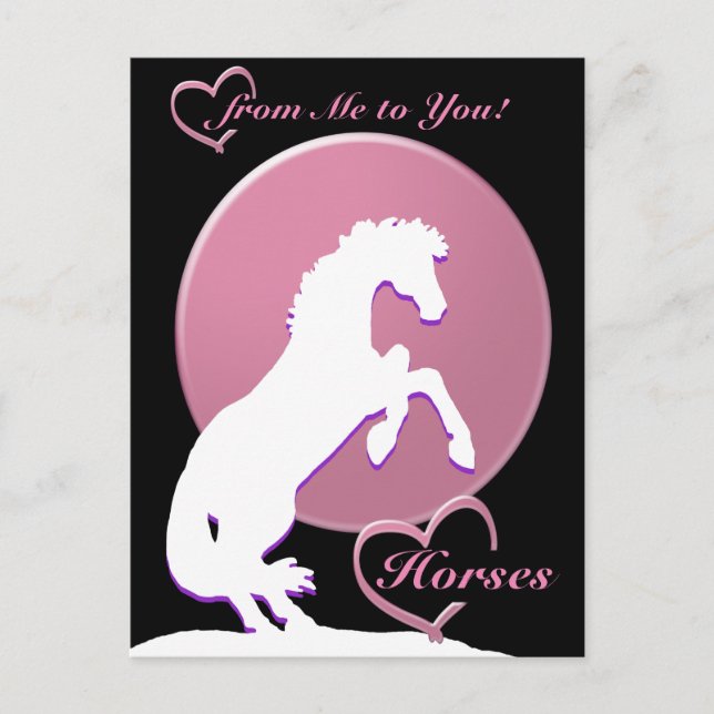 White Heart Horses V (Pink) Postcard (Front)