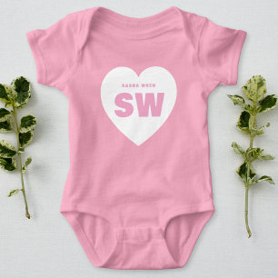 White Heart Monogram Newborn Pink Outfit Custom Baby Bodysuit