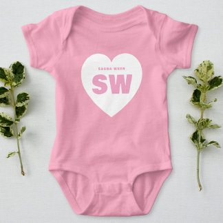 White Heart Monogram Newborn Pink Outfit Custom Baby Bodysuit
