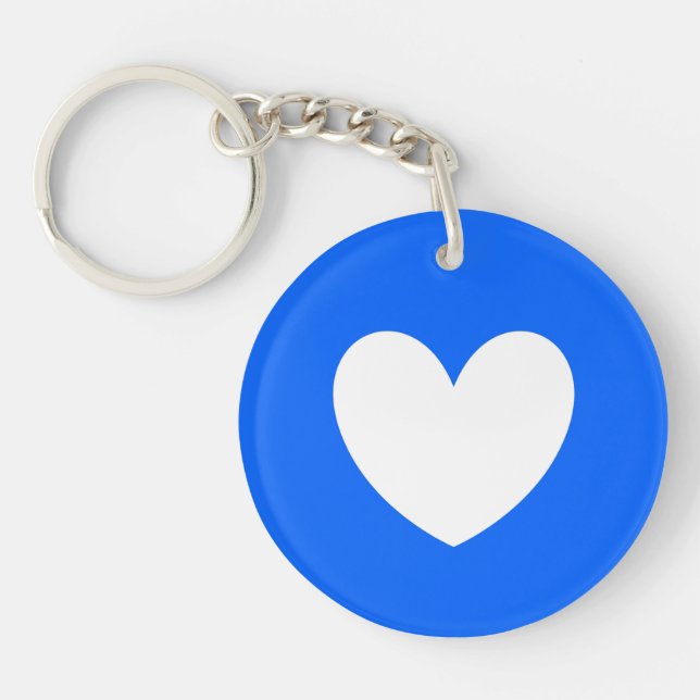 White heart on blue key ring (Front)